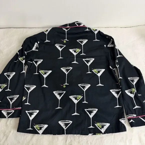 BedHead Martini Pajamas Long Sleeve Pants Black Pink Cotton Women’s L - Picture 3 of 6